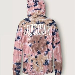 PINK VICTORIA SECRET "VARSITY" PULLOVER HOODIE LIGHTWEIGHT LONGSLEEVE TEE 2021